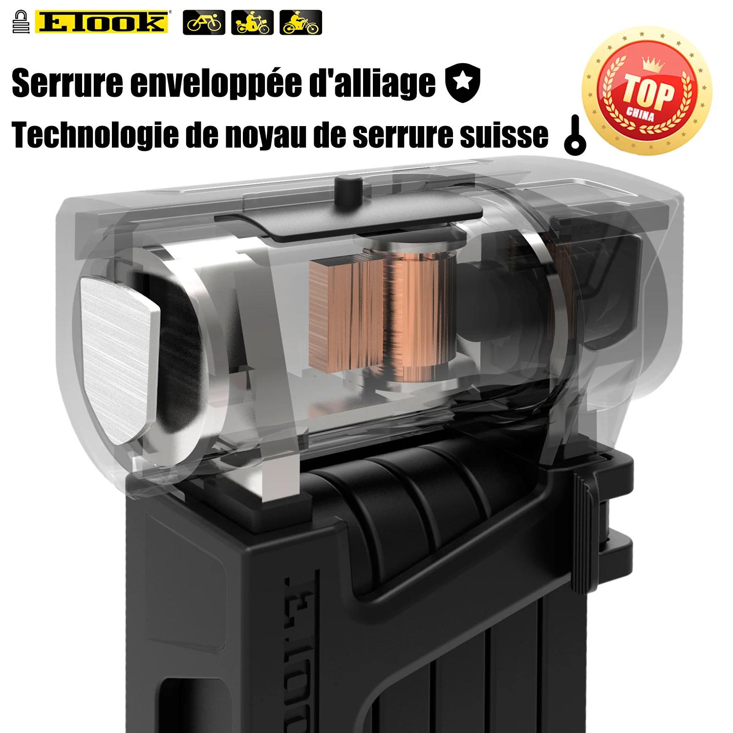 Serrure anti-vol pliable ETOOK pour vélo VTT scooter moto - Acier allié robuste anti-cisaillement hydraulique