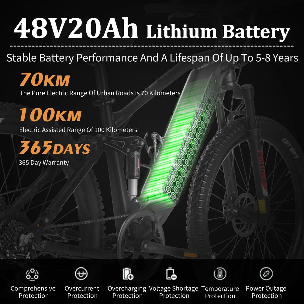 Vélo électrique 1000W 48V 20AH, E-Bike 27,5 pouces longue portée pour la montagne et la route, Vélo électrique pour adultes, VTT