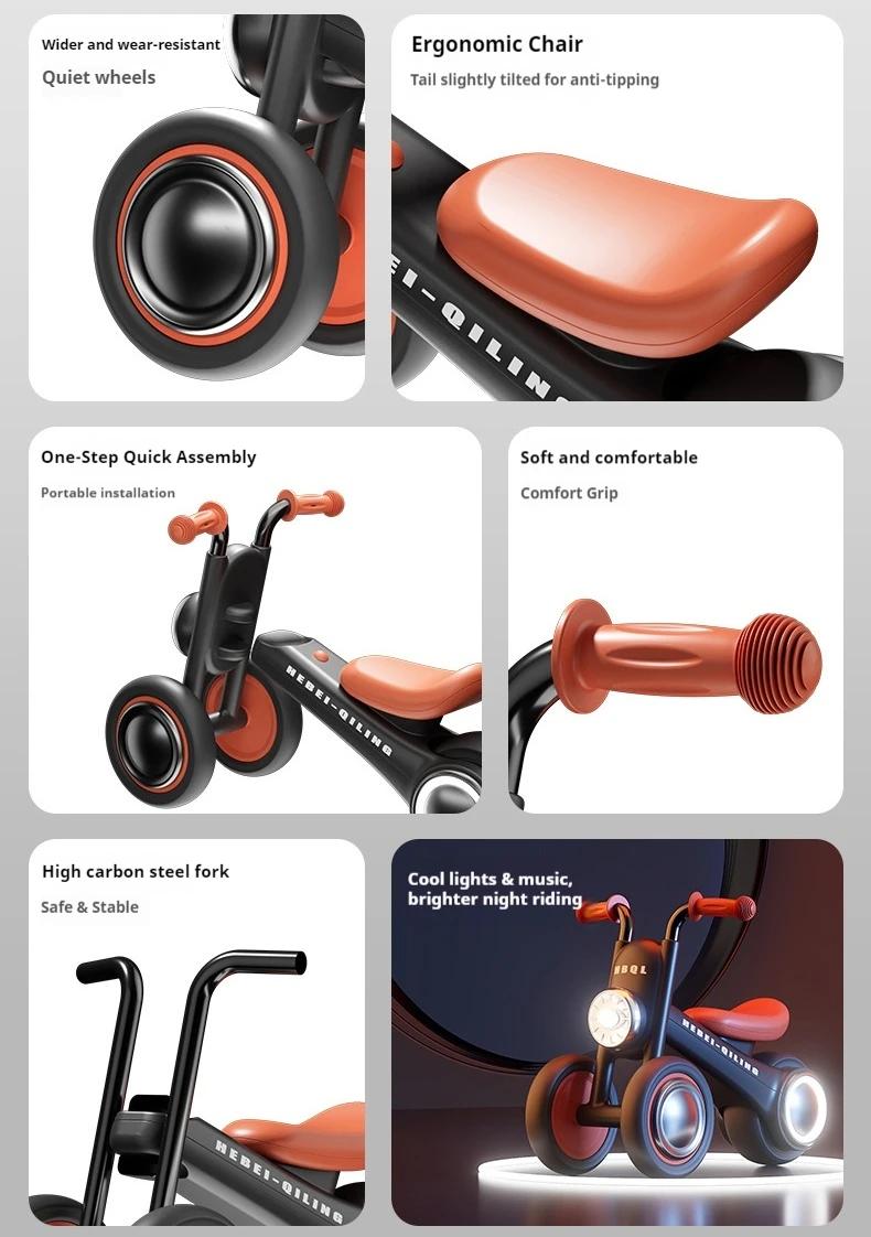 Vélo d'équilibre pour enfants sans pédales, trotteur pour tout-petits avec lumières LED avant, musique, roues silencieuses anti-basculement pour bébés de 1 à 3 ans