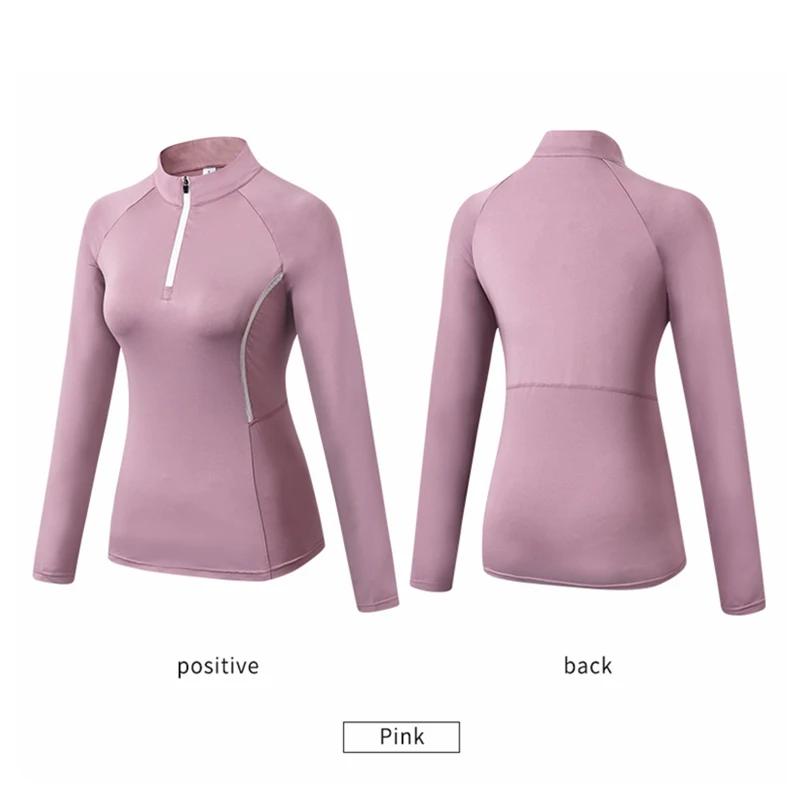 Femmes automne à manches longues Sport hauts de course col debout chemises d'entraînement de gymnastique Yoga Fitness ha