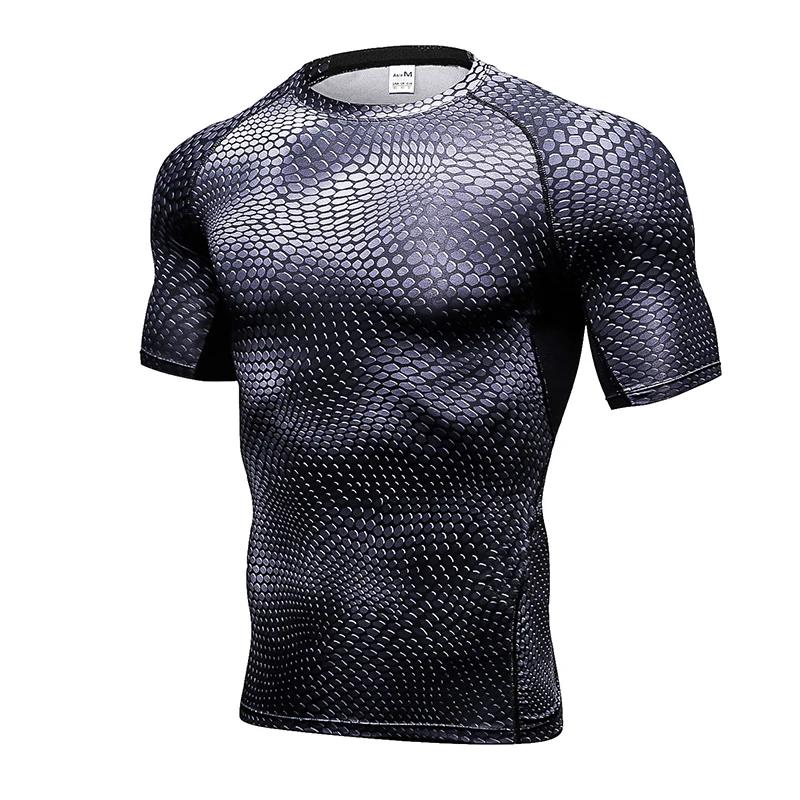 Chemise imprimée à compression pour hommes - T-shirt d'entraînement à séchage rapide pour la course