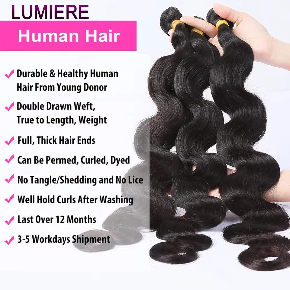 Vague de corps lâche vierge brute indienne gros cheveux humains 3/4 paquets affaire pour les femmes Extension de tissage