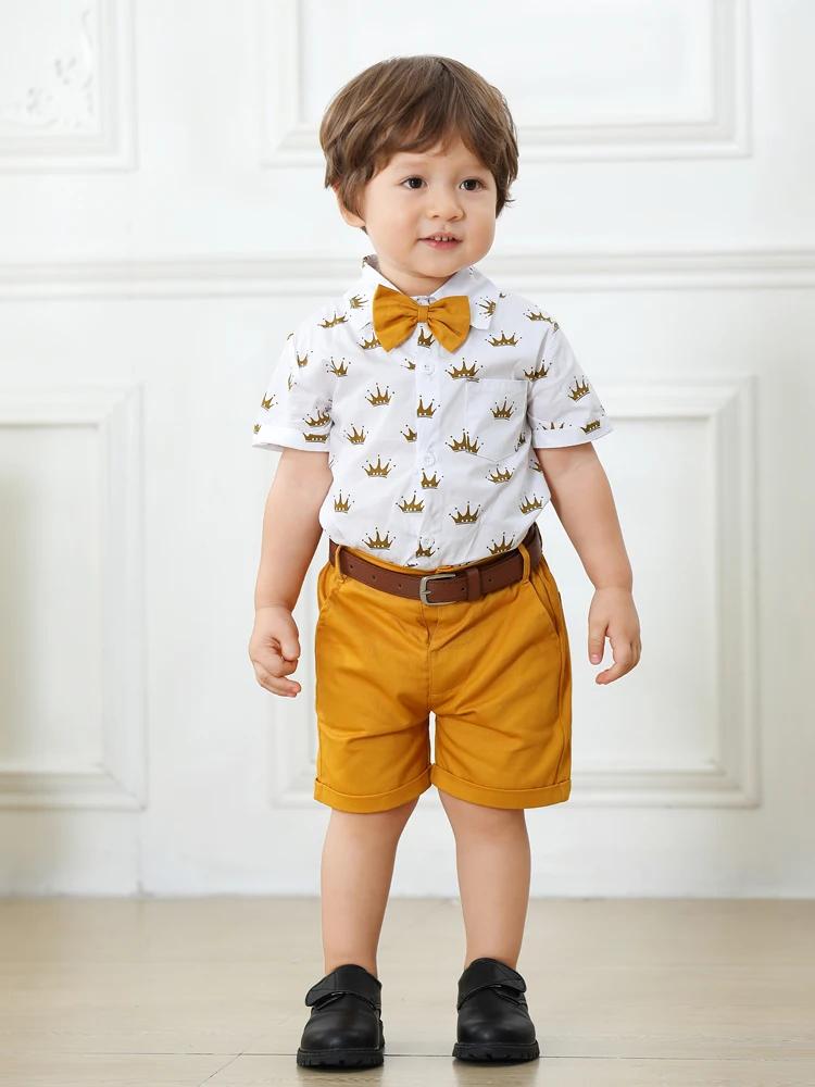 Beaux costumes pour enfants garçon vêtements chemise + short ensemble Boutique garçons été anniversaire tenue vêtements avec ceinture 1 2 3 4 5 6 ans