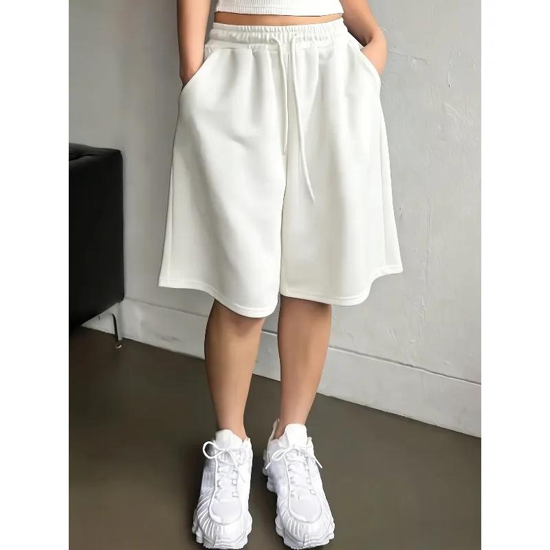 Shorts décontractés de couleur unie pour hommes et femmes, grande taille, avec poches à cordon, adaptés aux sorties décontractées quotidiennes