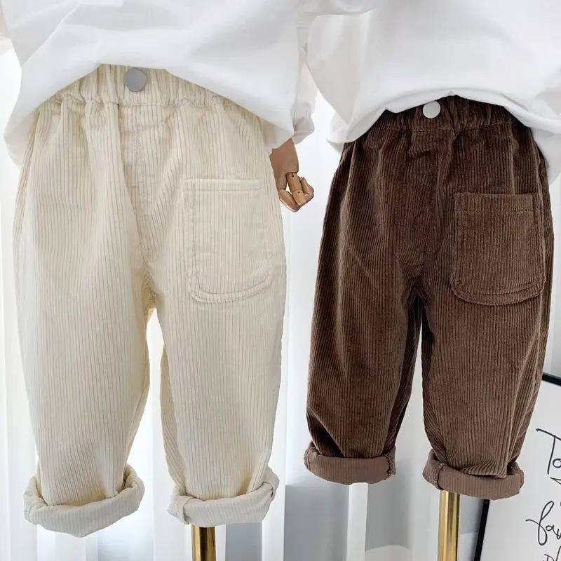 Garçon coréen vêtements pour enfants printemps automne enfants pantalons velours côtelé garçons pantalons pantalons solides bébé filles tenue vêtements pour adolescents