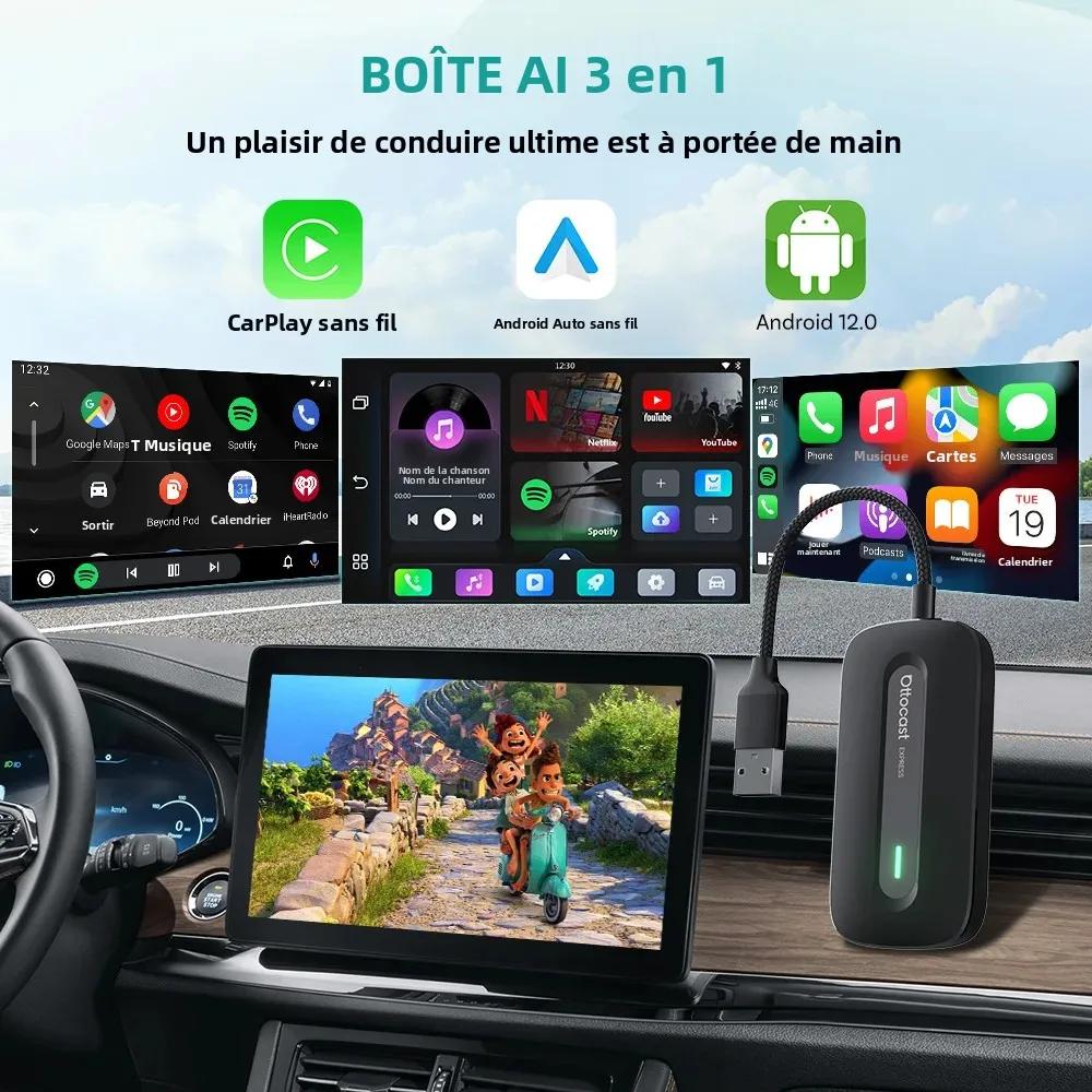 OTTOCAST Play2Video Express sans fil CarPlay sans fil Android Auto adaptateur pour Youtube Netflix lecture vidéo accesso