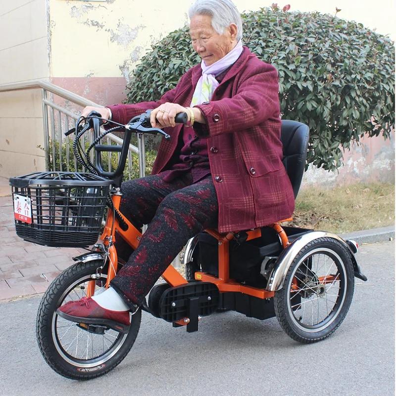 Mini vélo électrique à trois roues 250W 24V, pour personnes âgées handicapées, grand siège confortable avec panier de chargement avant et arrière
