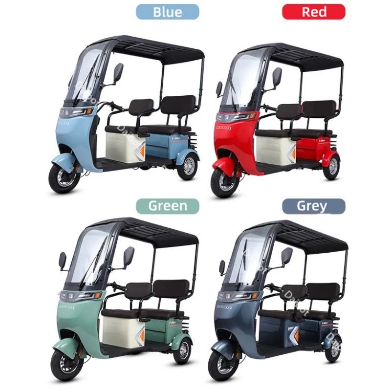 Scooter électrique vélo Parent enfant 3 roues avec toit 3 sièges longue portée 50KM pour adultes femmes 1000w Tricycle électrique passager