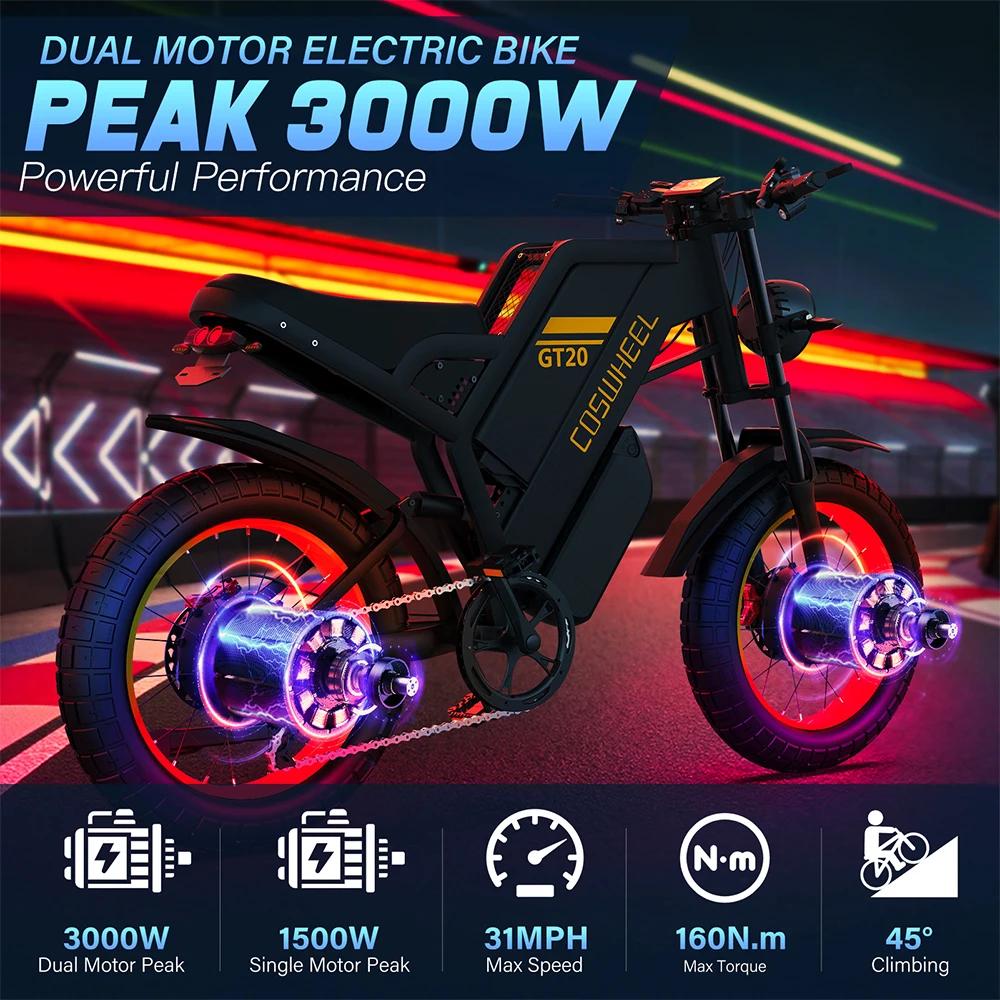 Vélo électrique Coswheel pour adultes, 2000W, 60V, moto tout-terrain, VTT, vélo électrique 20 pouces, Fatbike, motos électriques, E-bike