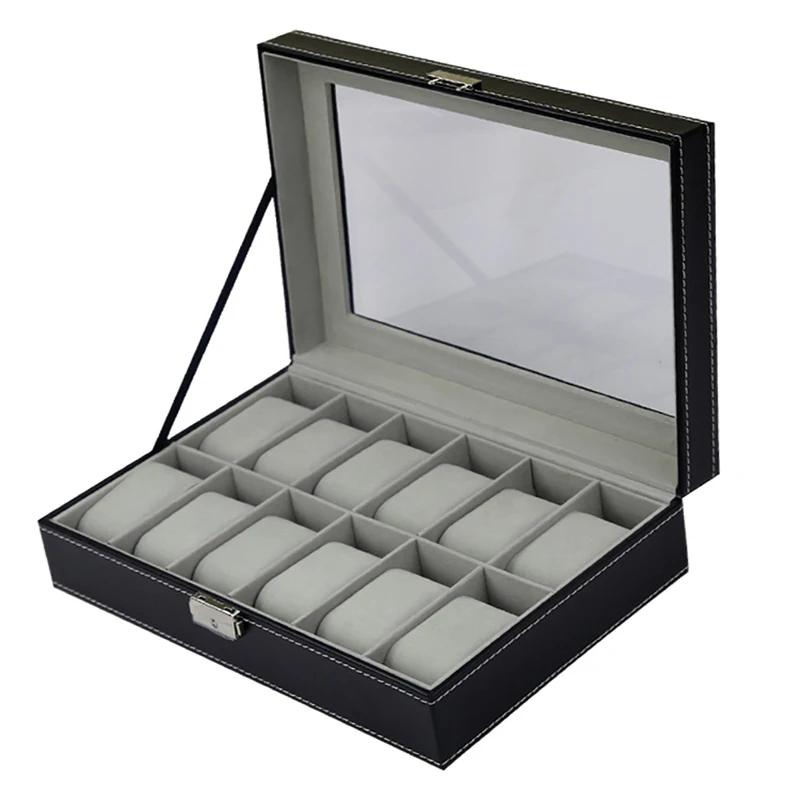 Boîte de montre avec grand couvercle en verre, boîte de montre, 12, 10, 6 emplacements, oreillers perfecWatch, cadeau d'évaluation pour les proches