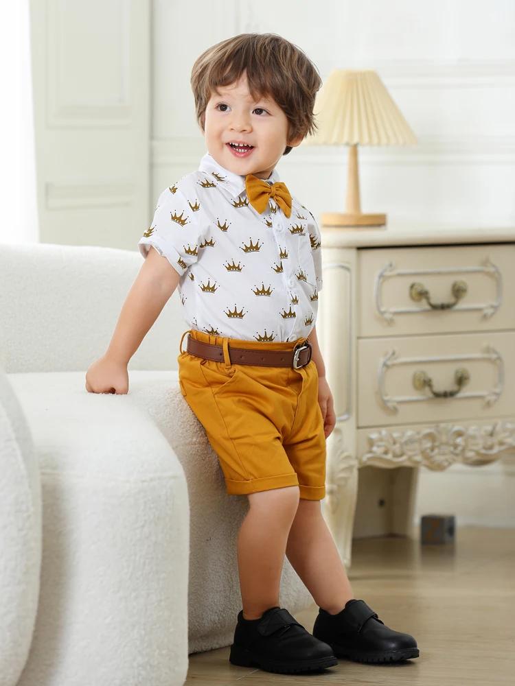Beaux costumes pour enfants garçon vêtements chemise + short ensemble Boutique garçons été anniversaire tenue vêtements avec ceinture 1 2 3 4 5 6 ans