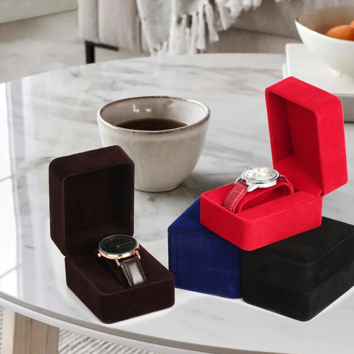 Boîte de montre en velours à coins ronds pour montre connectée, mallette de rangement d'horloge, accessoires de bijoux, boîtes d'emballage d'affaires