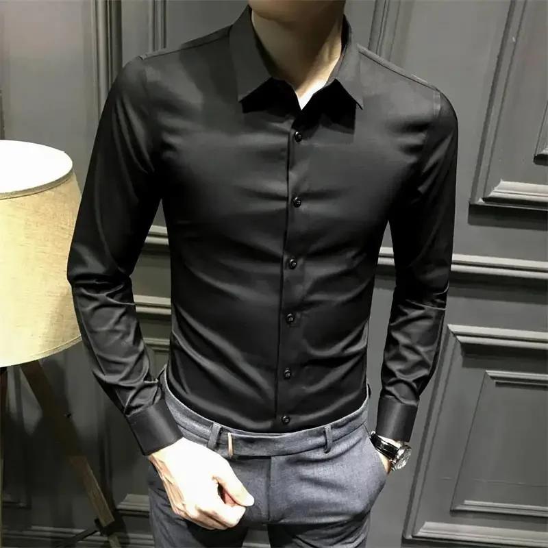 Chemise et chemisier à manches longues pour hommes, haut pour hommes d'affaires, uni avec imprimé, blanc, hipster élégant, vêtements bon marché, marque I, injDesigner