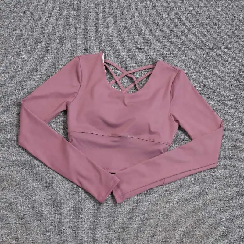 Haut yoga femme manches longues soutien-gorge intégré - Combinaison fitness séchage rapide pour entraînement pilates