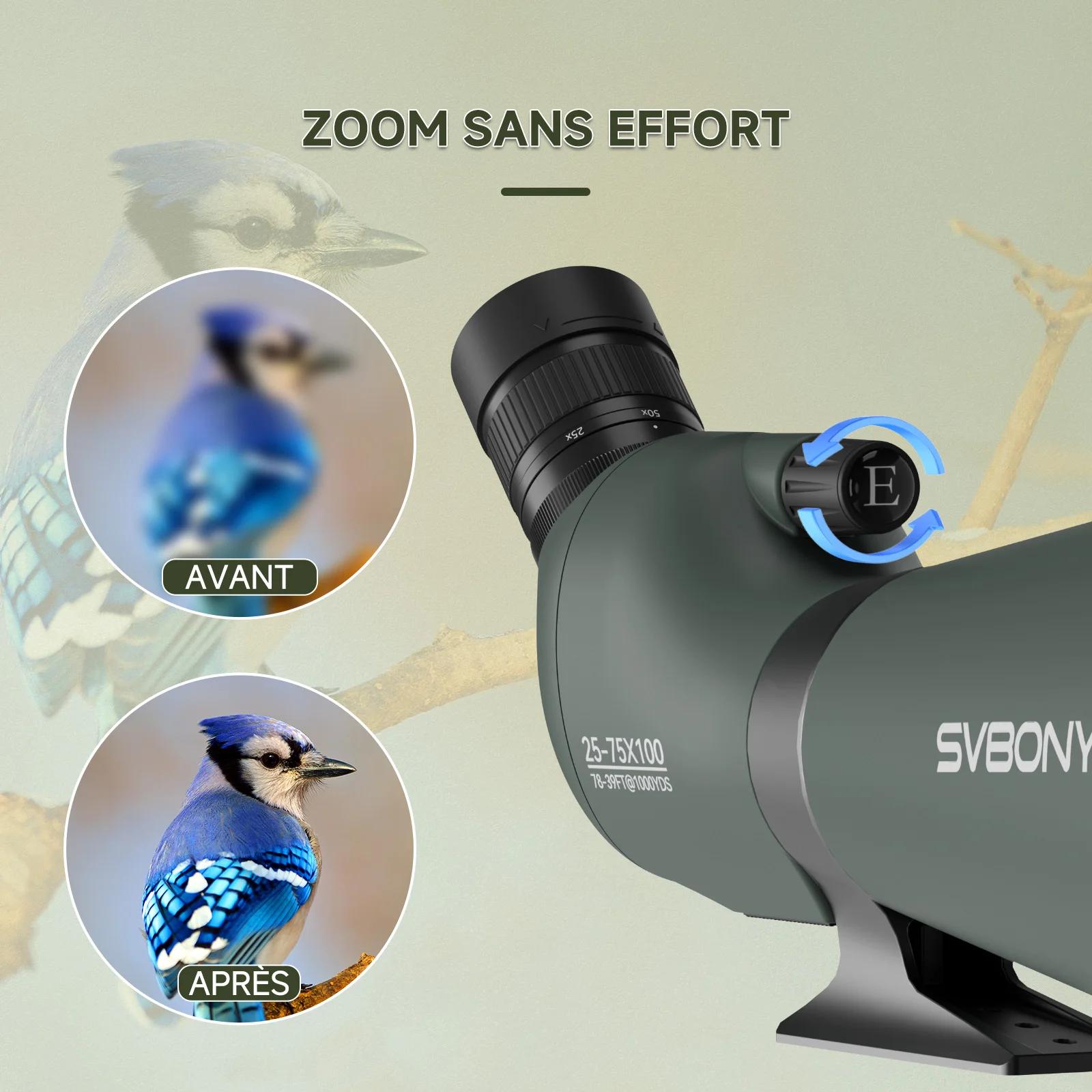 Svbony SV28A Lunette de repérage 25-75x100/20-60x80 FMC Parfaite pour les débutants au tir à l'arc
