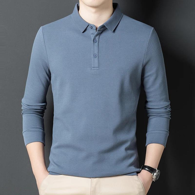 Polo décontracté à manches longues pour homme, 100% coton, avec Logo de marque de luxe, de styliste, couleur unie