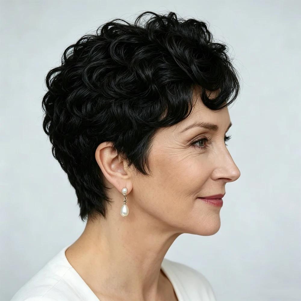 1B # Perruque de cheveux humains coupe lutin pour femmes