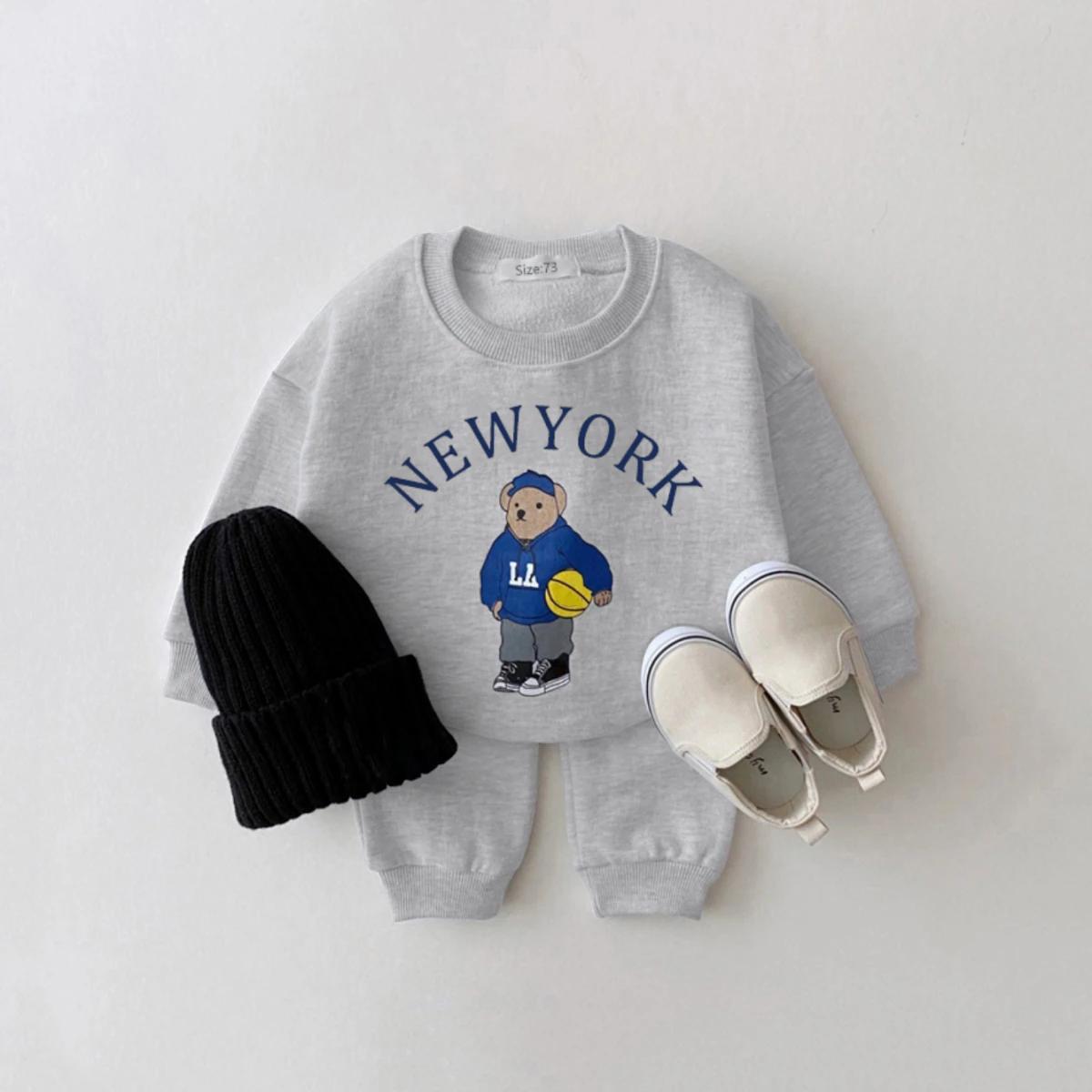 Ensembles de vêtements pour bébés garçons et filles, sweat-shirts à motif d'ours + pantalons de sport en coton simple, 2 pièces, vêtements pour enfants, nouveau costume pour garçon