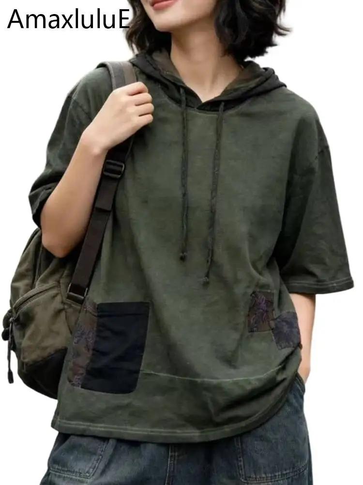Amax LuluE 2026 – Nouveaux hauts amples à capuche style vintage coréen pour femmes – Vêtements décontractés de printemps