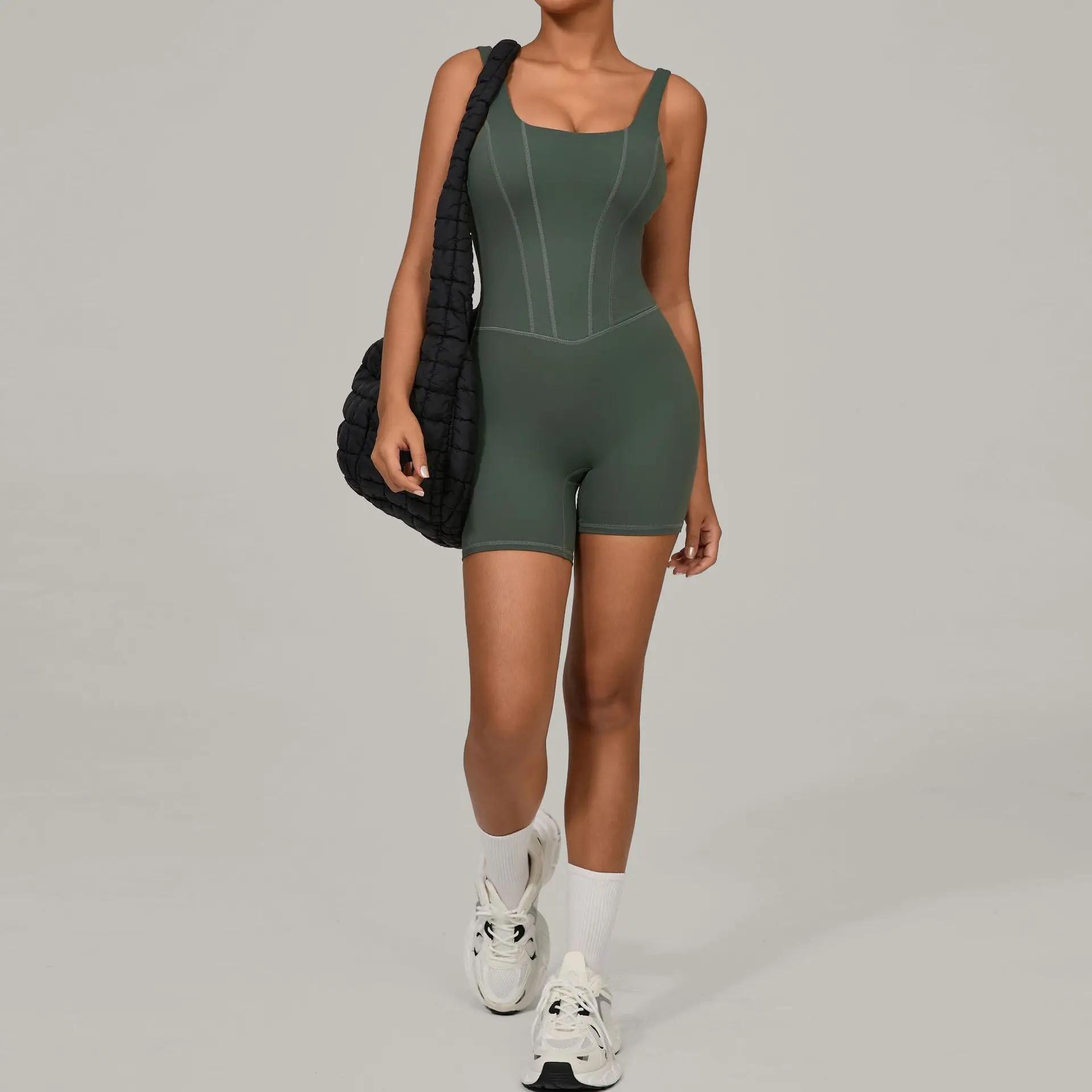 Survêtement femme dos nu barboteuses d'entraînement haut moulant une pièce licou sans manches body combinaisons courtes Push Up vêtements de sport