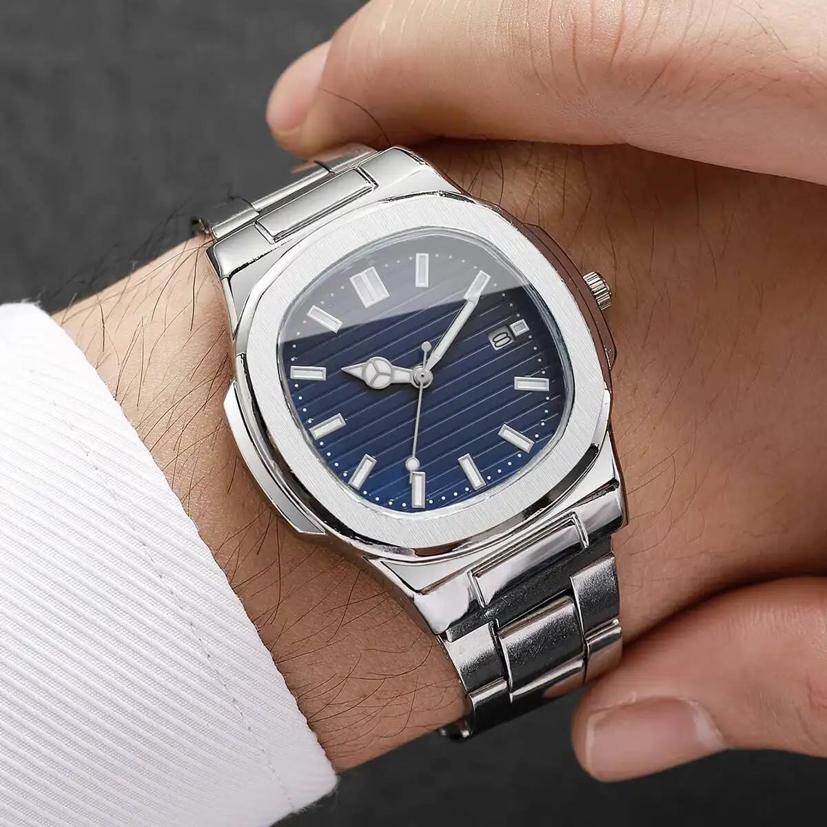 Montres d'affaires de luxe pour hommes, cadran carré, bracelet en acier inoxydable, montre à Quartz avec calendrier pour horloge pour hommes (sans boîte)