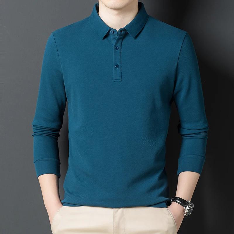 Polo décontracté à manches longues pour homme, 100% coton, avec Logo de marque de luxe, de styliste, couleur unie