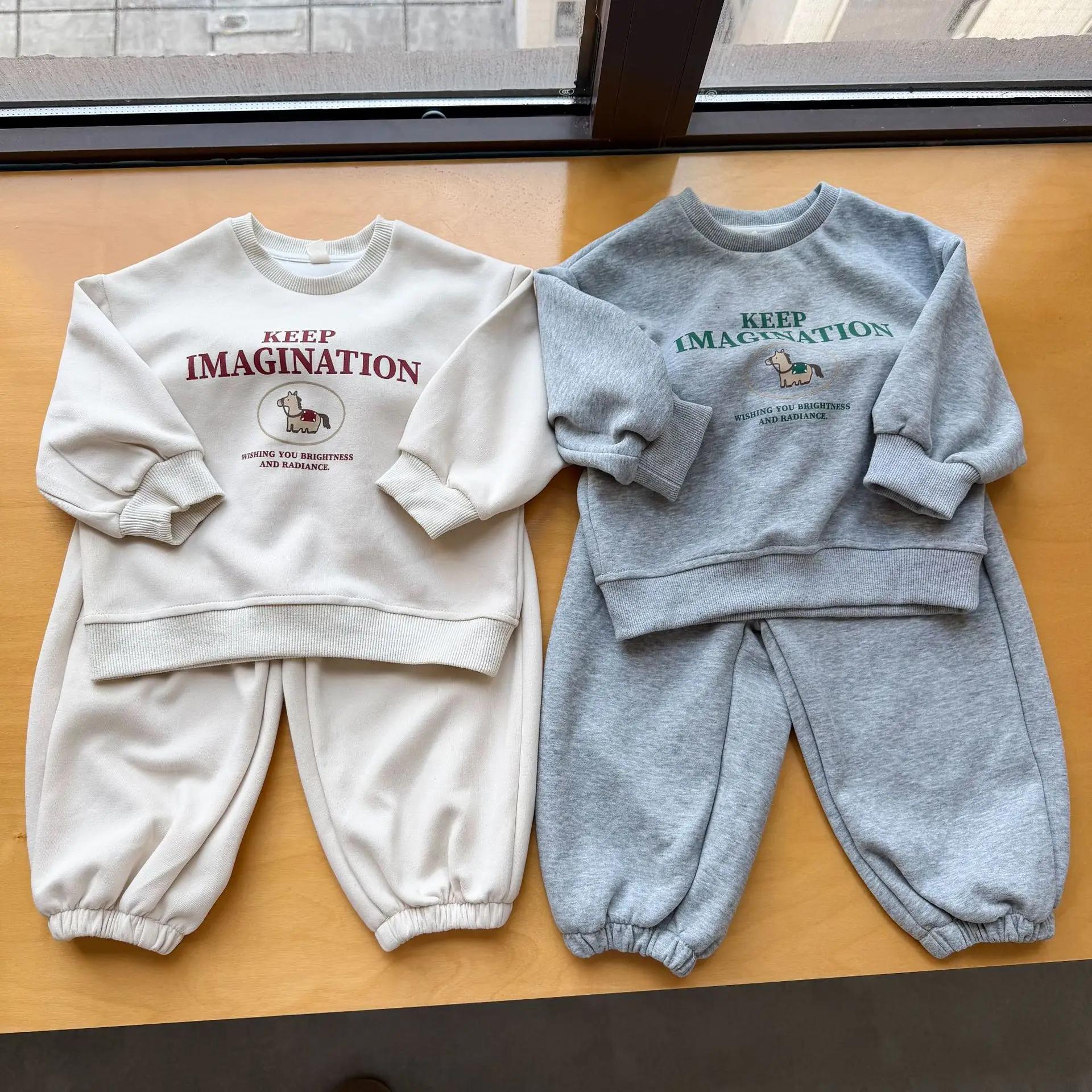 Nouvel ensemble de survêtement décontracté pour enfants 2026, manches longues, col rond, imprimé dessin animé, 2 pièces, pour garçons et filles