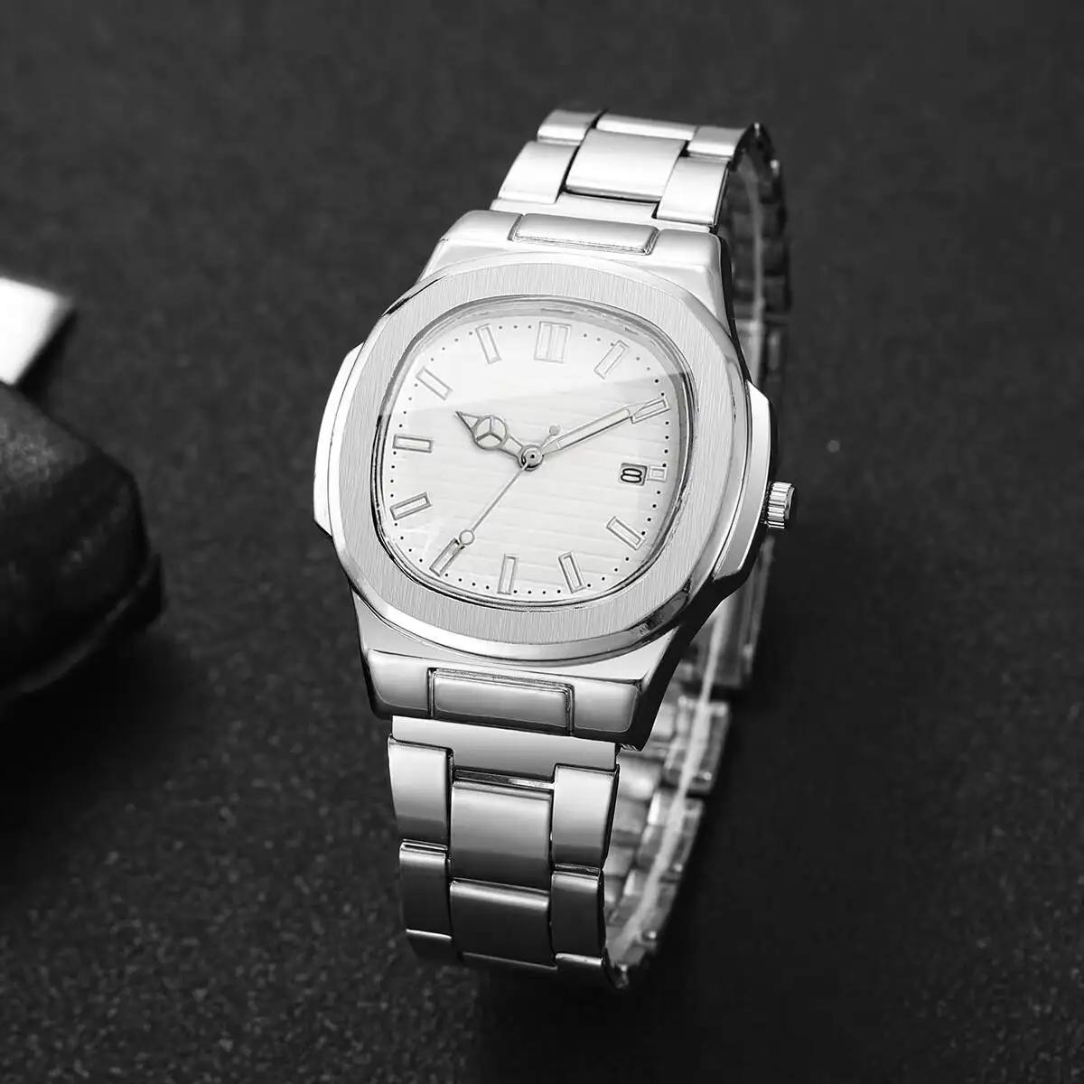 Montres d'affaires de luxe pour hommes, cadran carré, bracelet en acier inoxydable, montre à Quartz avec calendrier pour horloge pour hommes (sans boîte)