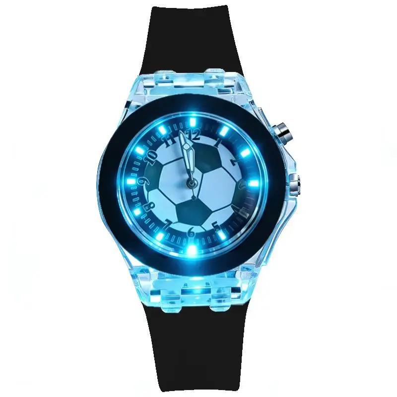Montre de football, montre-bracelet de sport à LED avec bracelet en silicone, montre à quartz décontractée étanche pour garçons et filles Football Fa