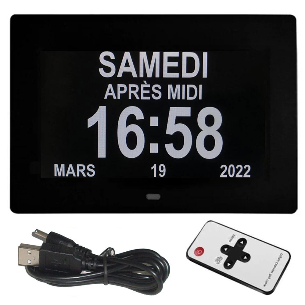 Horloge de calendrier LED avec 12 groupes d'horloges d'alarme réglables. Idéal pour les personnes âgées