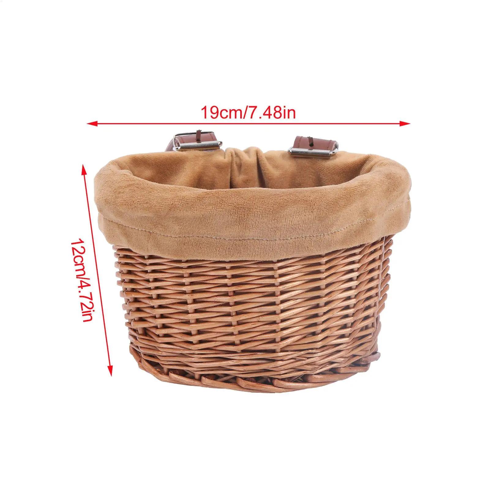 Panier de vélo pour enfants, panier avant en osier en forme de D avec 2 sangles en cuir réglables, imperméable, accessoire de cyclisme