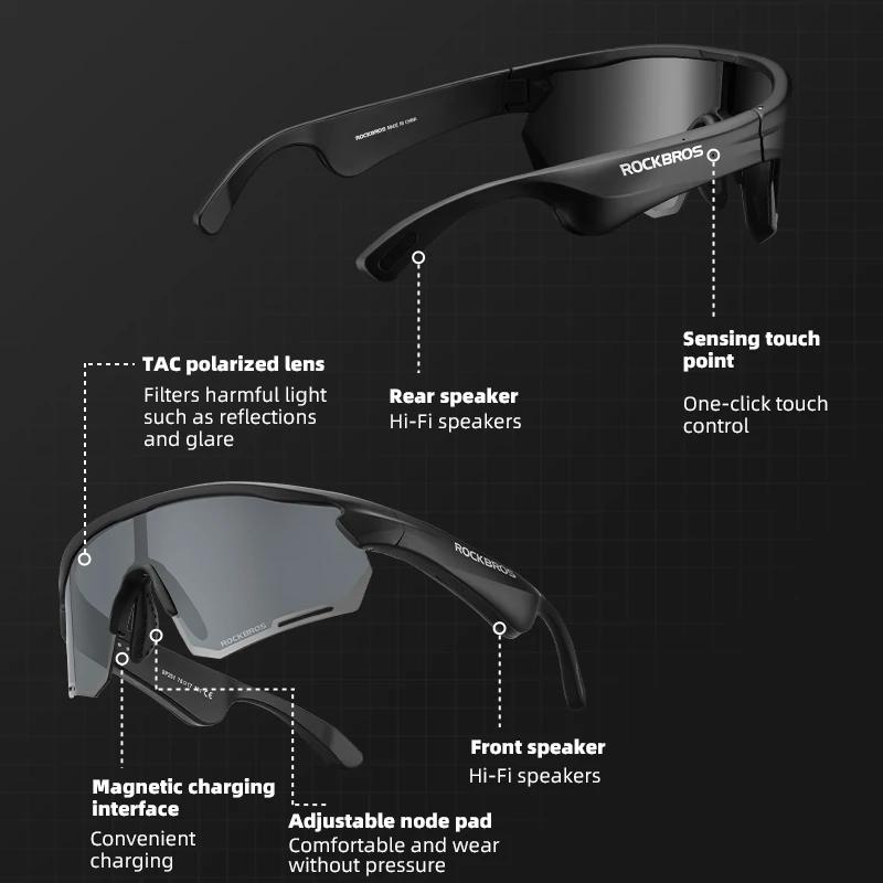 Lunettes vélo ROCKBROS Bluetooth Vstimulations - 120mAh charge pour cyclisme VTT route course sport conduite