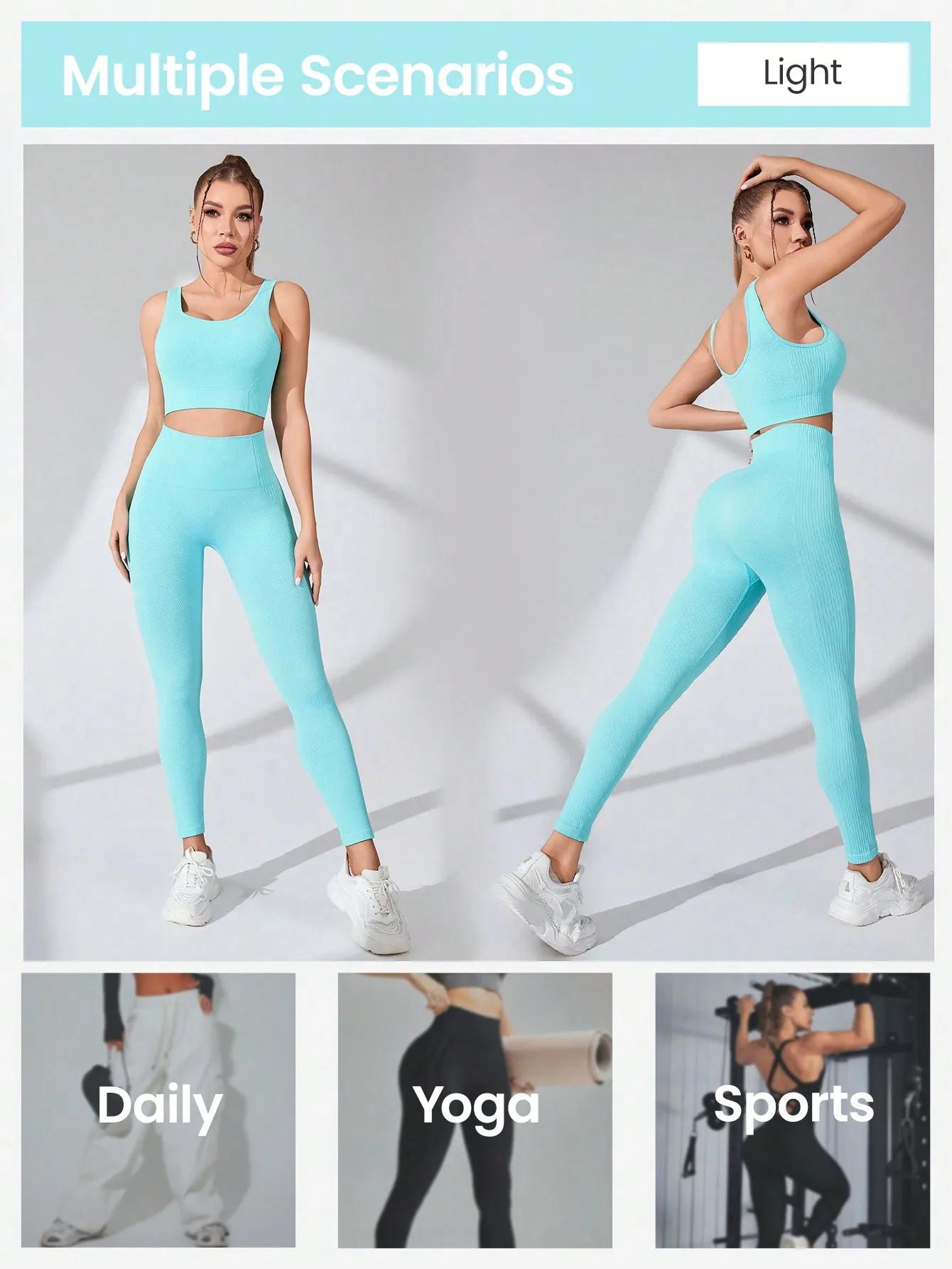 Ensemble Entraînement Femme 2 Pièces - Leggings Yoga et Soutien-gorge Sport Bretelles Croisées