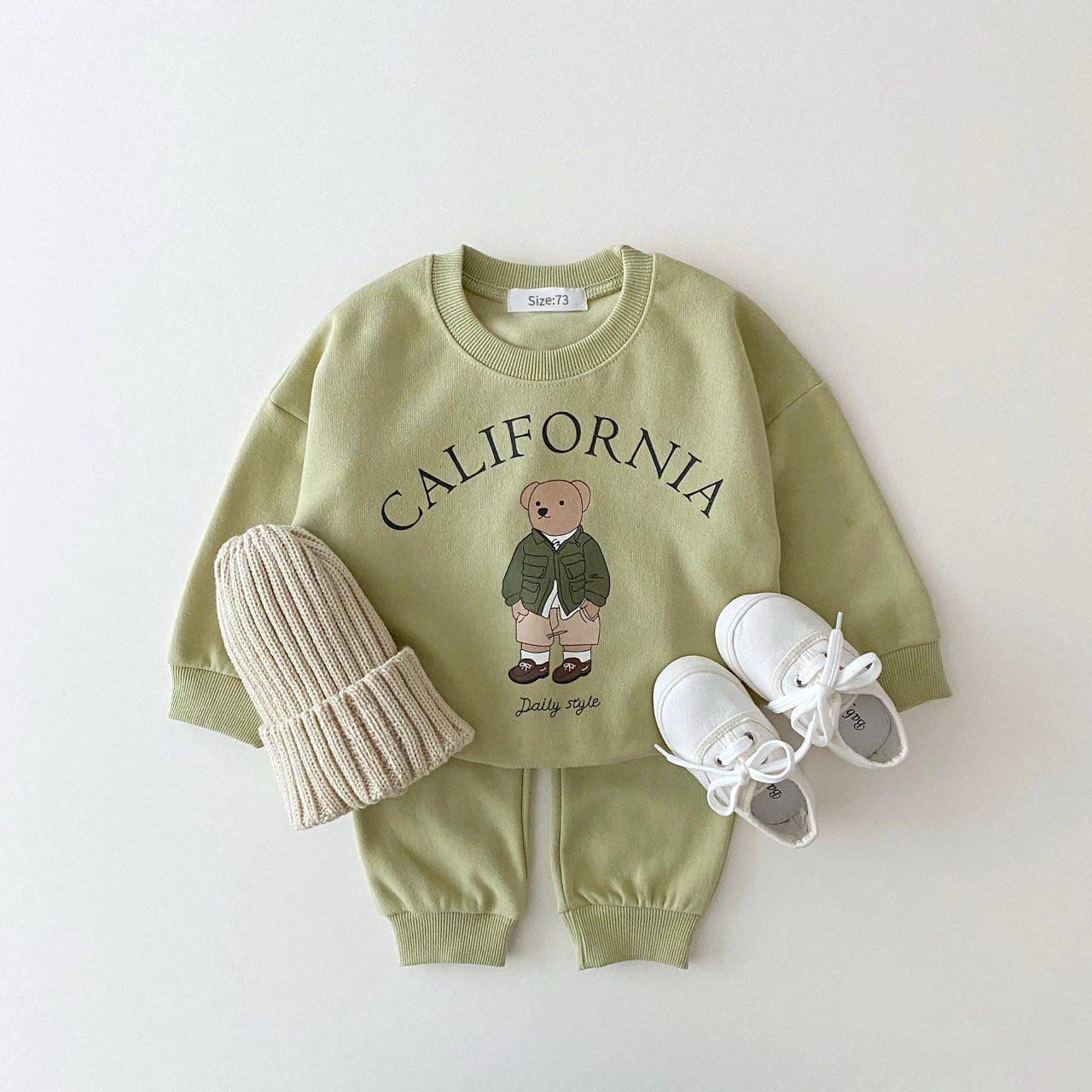Ensembles de vêtements pour bébés garçons et filles, sweat-shirts à motif d'ours + pantalons de sport en coton simple, 2 pièces, vêtements pour enfants, nouveau costume pour garçon