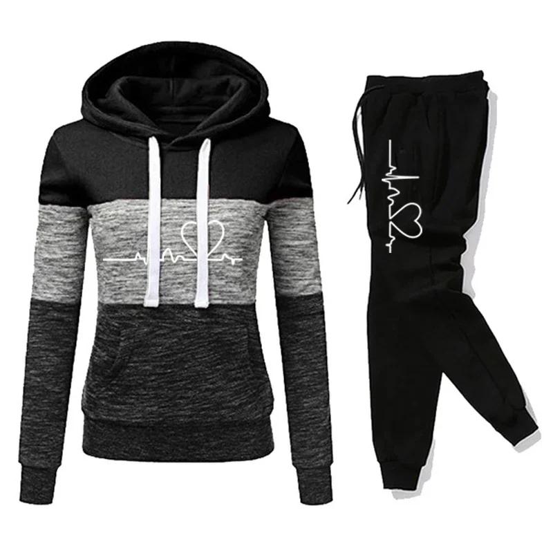 Femmes survêtement impression sweat à capuche pantalon de survêtement documents nuits polyvalent décontracté jogging pulls sport fjOutfits S-3XL