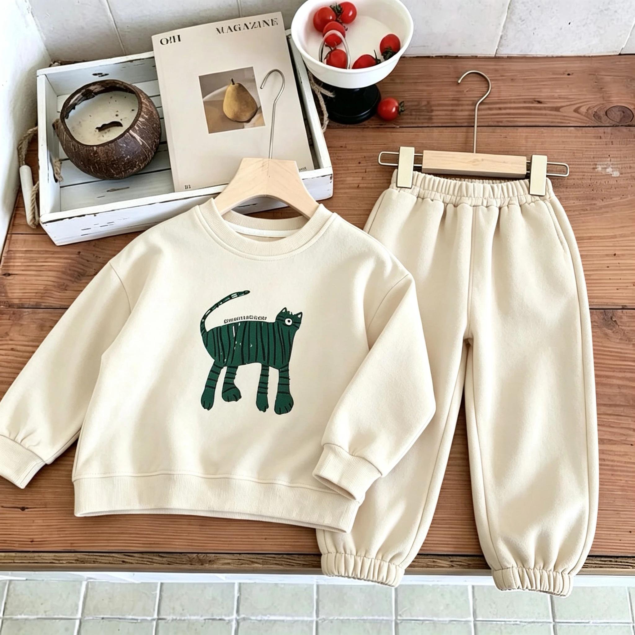 Ensemble de survêtements pour enfants : Sweat-shirts et pantalons de survêtement simples et tendance, deux pièces, tenues décontractées pour l'automne