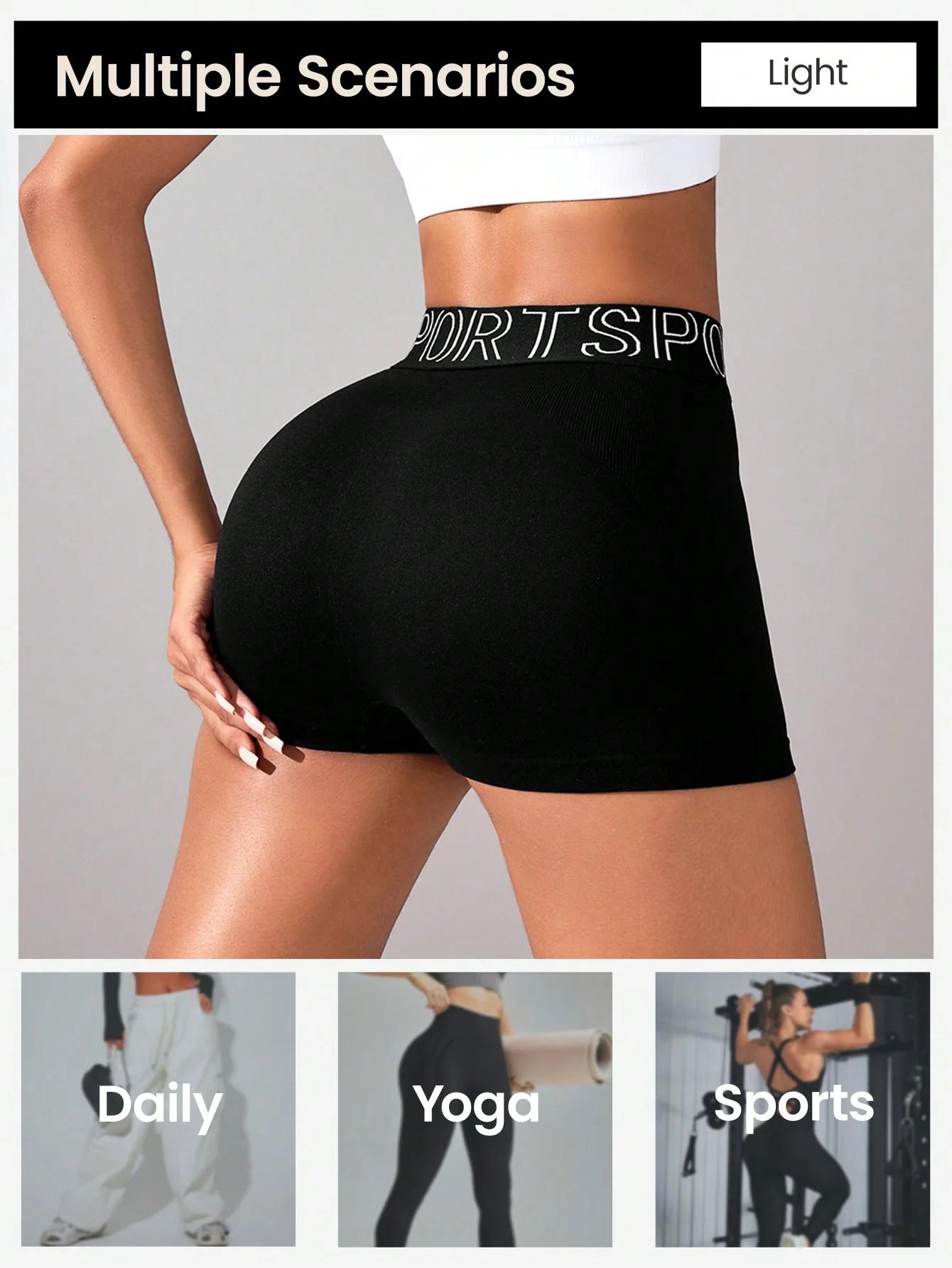 Short d'entraînement froissé femme sans couture - Taille haute contour pour yoga gym et motard