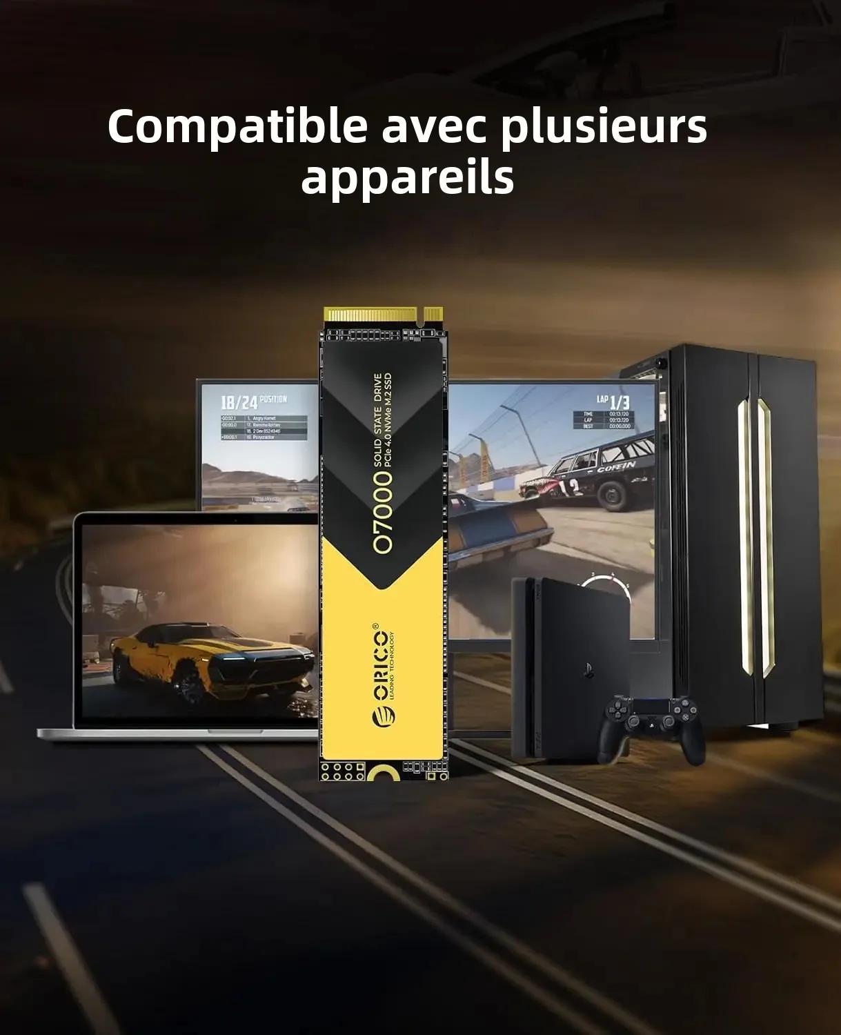 ORICO PCIe4.0 M.2 NVMe SSD PS5 Gaming 7400 mo/s disque SSD interne M Key 2280 SSD pour les créateurs de contenu 1 to/2 t
