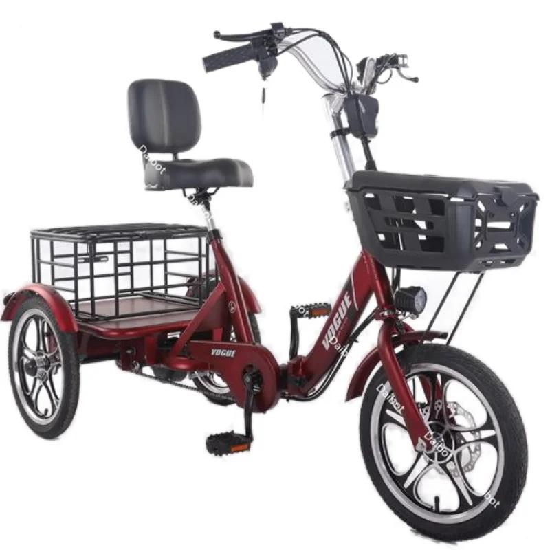 Vélo électrique familial pliable pour adultes, avec panier arrière, Double freins, Tricycles électriques puissants 400W, vélo Cargo électrique à 3 roues