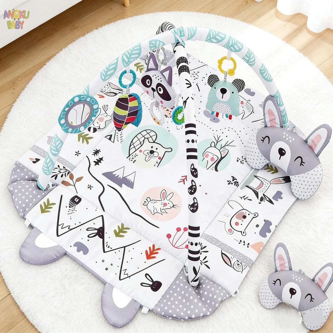 Tapis de jeu pour bébé 4 en 1 avec jouets détachables pour le développement du bébé, gymnase éducatif pour bébés, facile à installer et à nettoyer, tapis pour bébés