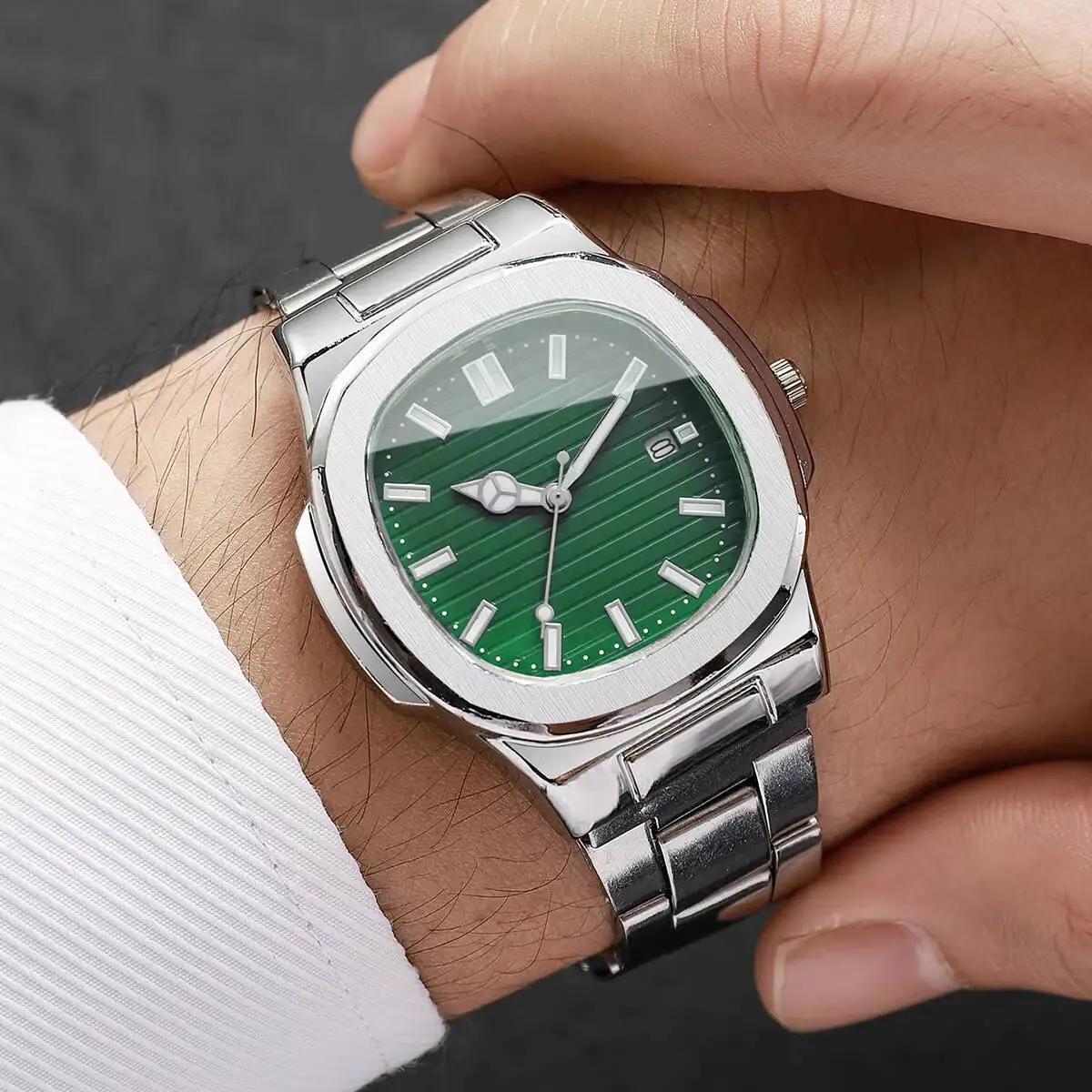 Montres d'affaires de luxe pour hommes, cadran carré, bracelet en acier inoxydable, montre à Quartz avec calendrier pour horloge pour hommes (sans boîte)