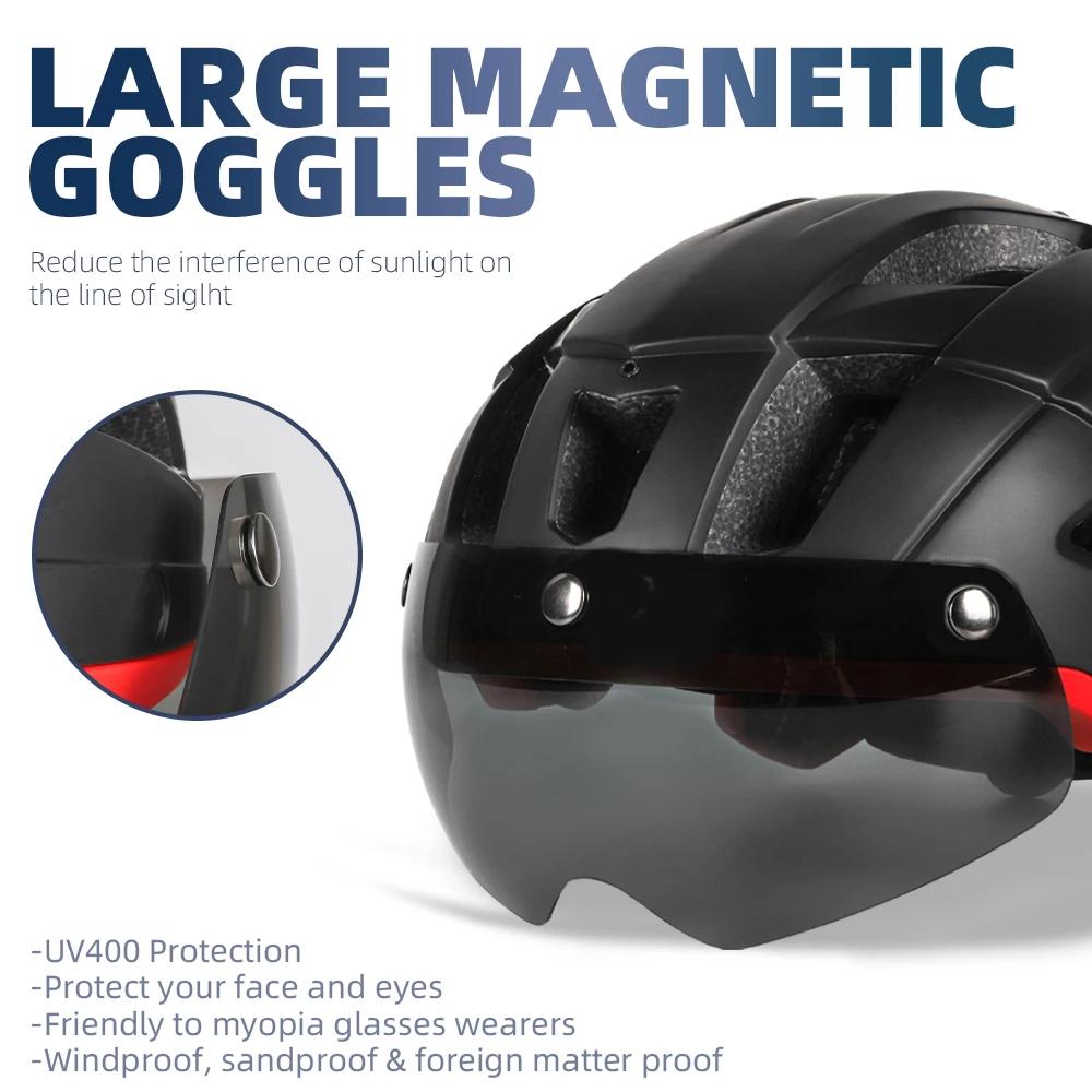 Casque de Vélo avec Lunettes de Soleil Visière Feu Arrière LED Protection UV Sécurité Visibilité Cyclisme Montagne Route VTT Occasions Spéciales