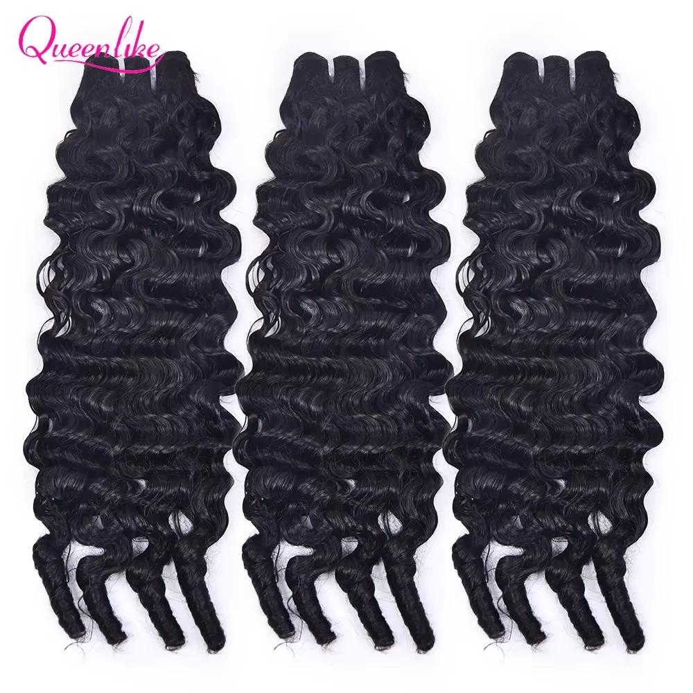 Queenlike birman bouclés cheveux humains crus paquets 15A Double dessiné 1/3/4