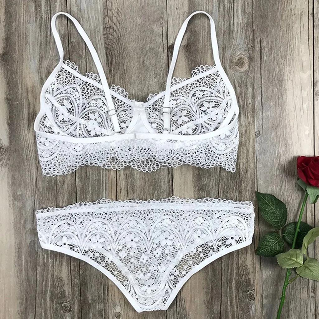 Sous-vêtements sexy femme dentelle porno vêtements de nuit grande taille ensemble de sous-vêtements pour femmes sexy à armatures dentelle florale soutien-gorge et string ensemble pour les femmes
