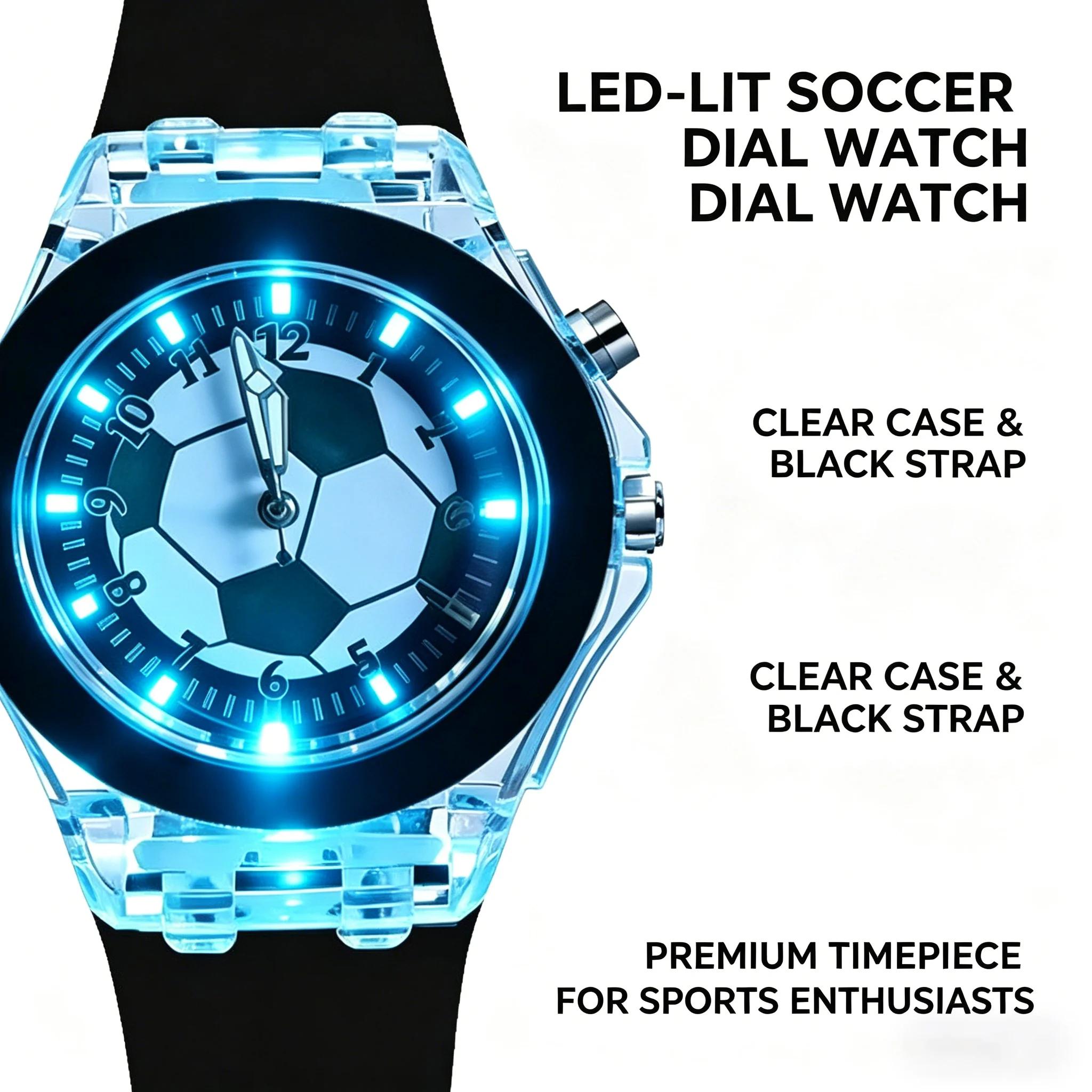 Montre de football, montre-bracelet de sport à LED avec bracelet en silicone, montre à quartz décontractée étanche pour garçons et filles Football Fa