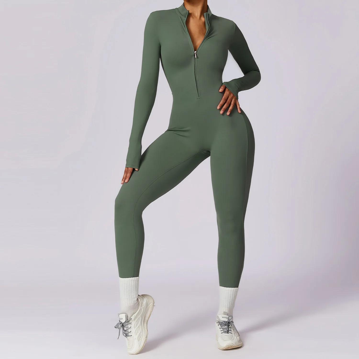 Combinaison de Yoga Femme Push Up Manches Longues - Vêtement Fitness Élastique Une Pièce pour Course