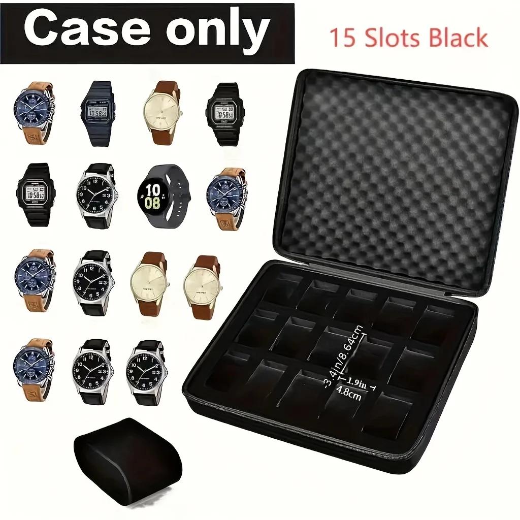 Boîte de rangement de montre avancée, boîte de rangement de montre à 15 fentes pour cartes, boîte de rangement de bijoux Portable, vitrine, adaptée à la maison