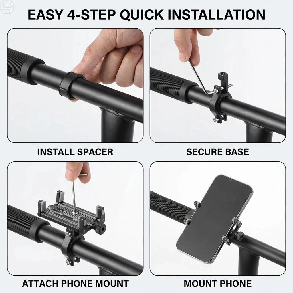 Support de téléphone pour vélo, support de téléphone fiable pour VTT, support de téléphone réglable en aluminium, support antidérapant