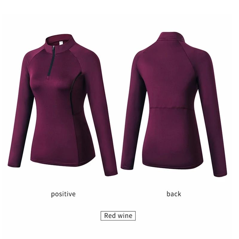 Femmes automne à manches longues Sport hauts de course col debout chemises d'entraînement de gymnastique Yoga Fitness ha