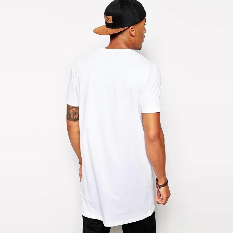 T-shirt long blanc en coton pour homme, style hip-hop, collection 2026 – Coupe extra longue pour homme